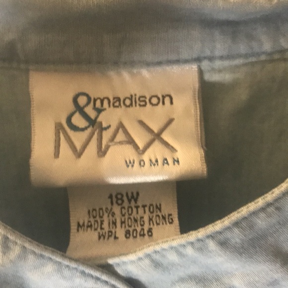 Madison & Max button down top size 18W  long sleeves blue cream floral d… - Picture 2 of 9